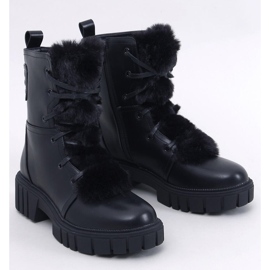 Melvin Black lace-up ankle boots with fur 1
