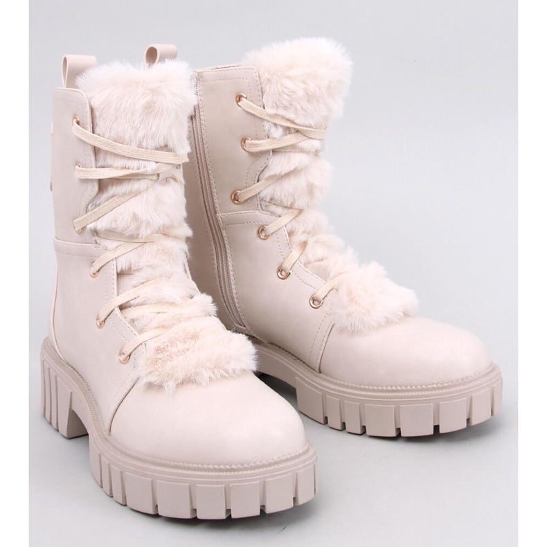 Melvin Beige lace-up ankle boots with fur 1