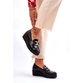 Lemar Patent leather moccasins with a decoration on the wedge, black 2