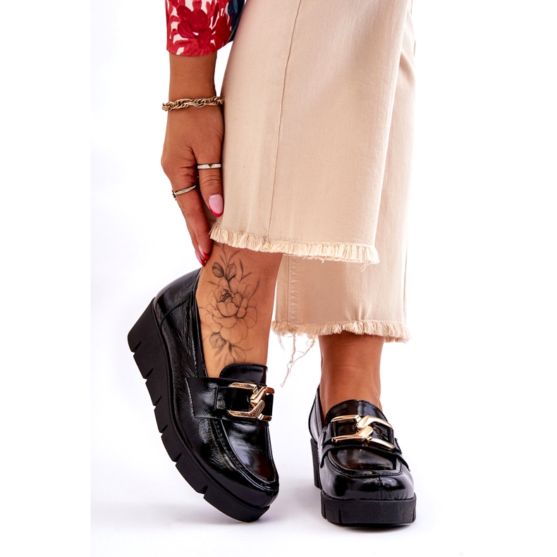 Lemar Patent leather moccasins with a decoration on the wedge, black 1