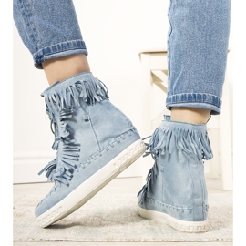 Blue wedge sneakers with fringes 1