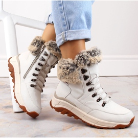 Leather waterproof women's ankle boots insulated with wool, white Rieker W0063-80 1