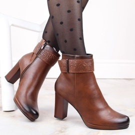 M. DASZYŃSKI Women's boots on a high heel and platform, insulated brown, M.Daszyński AF125-19 1