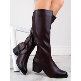 M. DASZYŃSKI Women's high-heeled boots with elastic bands, warm, burgundy M.Daszyński SA128-36 red 1