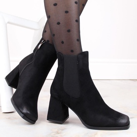 Women's suede ankle boots on a decorative high heel, black Potocki SZ12183 1