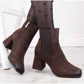 Women's suede ankle boots on a decorative heel, brown, Potocki SZ12183 1