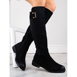 Women's suede boots with elastic back, black Potocki SZ12252 1