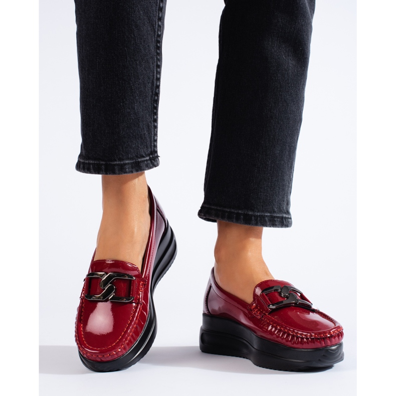 Shelovet women's burgundy patent loafers red 1