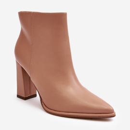 Beige Saitana Women's Leather Ankle Boots on High Heel 1