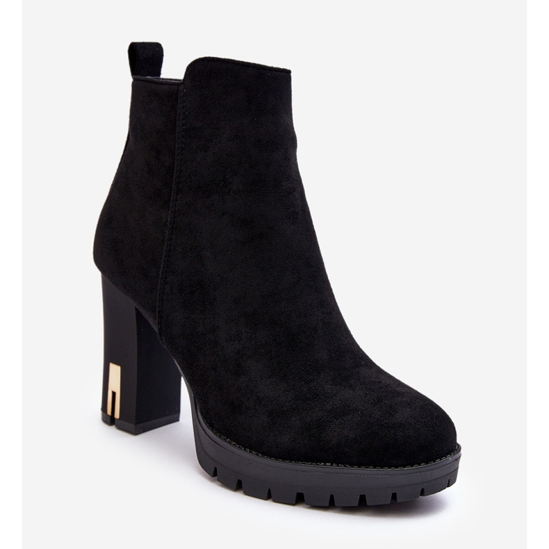 Suede Classic High Heel Ankle Boots Black Amy 1