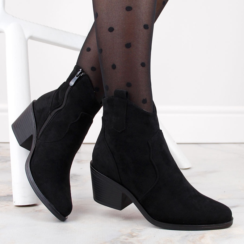 Suede women's cowboy boots with high heels, black S.Barski HY30-86A 1