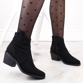 Suede women's cowboy boots with high heels, black S.Barski HY30-86A 2