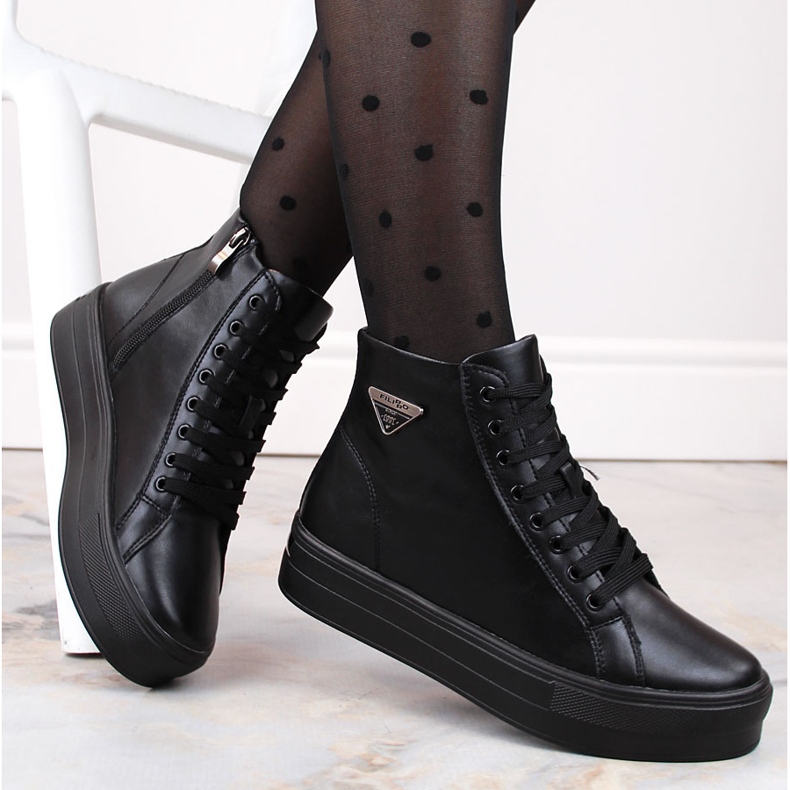 Leather ankle boots on the platform, insulated black Filippo DBT4708 creepers 2