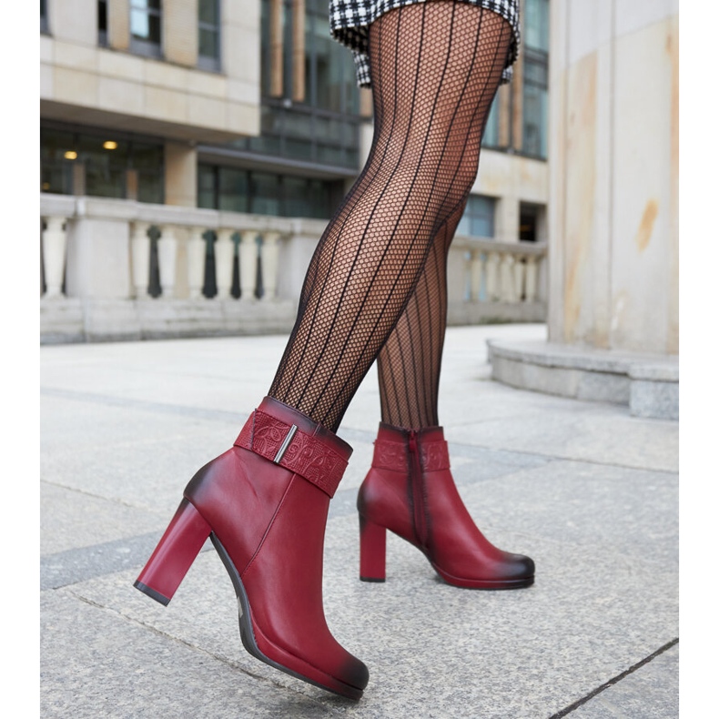 Red ankle boots with a decorative Creil strap 1