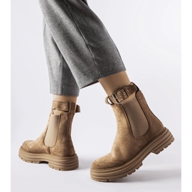 Brown ankle boots with a decorative clasp by Abela beige 1