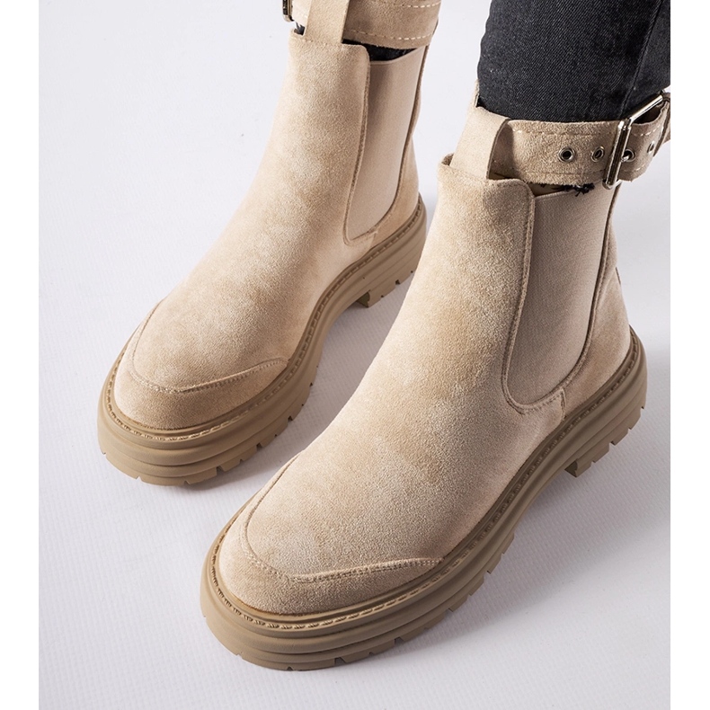 Beige ankle boots with a decorative clasp by Abela 2