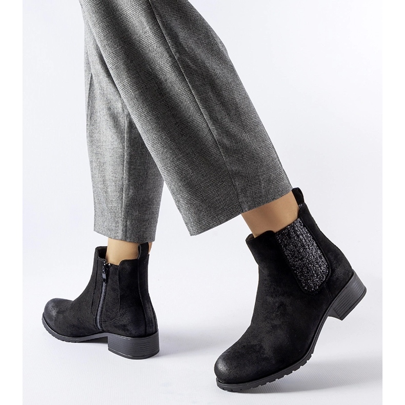 Black flat ankle boots with a decorative Arnoux insert 1