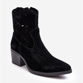 S.Barski Suede Openwork Cowboy Boots D&A SN622-20 Black 1 S.Barski Suede Openwork Cowboy Boots D&A SN622-20 Black 1