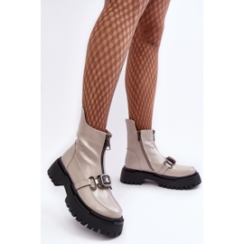 S.Barski Patent Women's Zipper Boots D&amp;A MR870-94 Light Gray beige 2