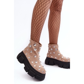 S.Barski Suede Insulated Boots With Crystals D&amp;A MR870-83 Beige 1