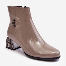 S.Barski Patent Women's Ankle Boots With Decorated High Heels D&amp;A MR870-93 Gray beige 1