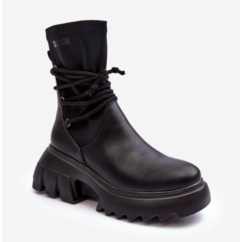 Boots on a massive platform with ties, Black Big Star MM274590 1