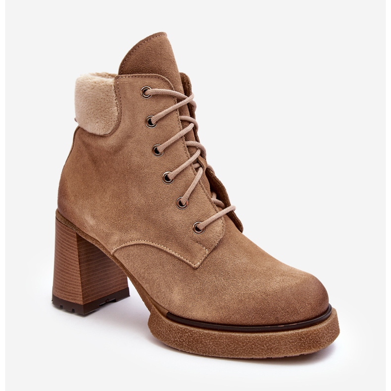 Beige Lemar Flomes Suede Lace-up Ankle Boots on a High Heel 2
