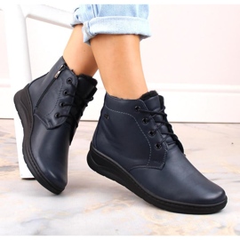 Helios W H584C insulated leather boots with laces and zipper, navy blue 1