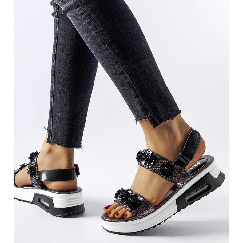 Inna Gray wedge sandals with flowers from Stamford silver 1