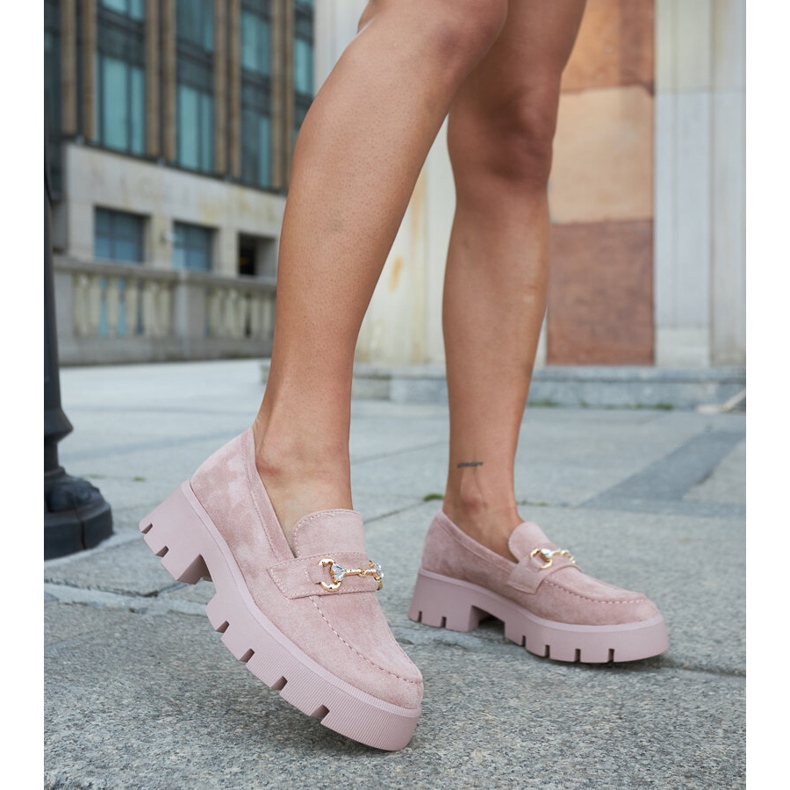 Pink moccasins with a buckle and rhinestones by Gaiola 2