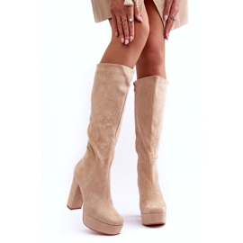 Over Knee Boots On Heels And Platform Beige Baldrema 3