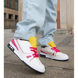 Archie white and pink sneakers with a yellow tongue 1