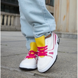 Archie white and pink sneakers with a yellow tongue 2