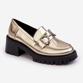 Women's Leather Shoes with Massive High Heels, Gold Lemmitty golden 1