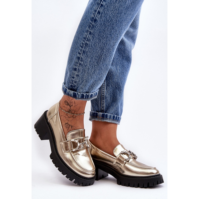 Women's Leather Shoes with Massive High Heels, Gold Lemmitty golden 2 Women's Leather Shoes with Massive High Heels, Gold Lemmitty golden 2