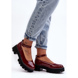 WS1 Women's Patent Leather Shoes on a Low Heel with a Buckle, Burgundy Owena red 1