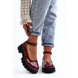 WS1 Women's Patent Leather Shoes on a Low Heel with a Buckle, Burgundy Owena red 2