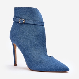 WS1 Women's Denim Ankle Boots On A High Heel, Blue Amalundi 1