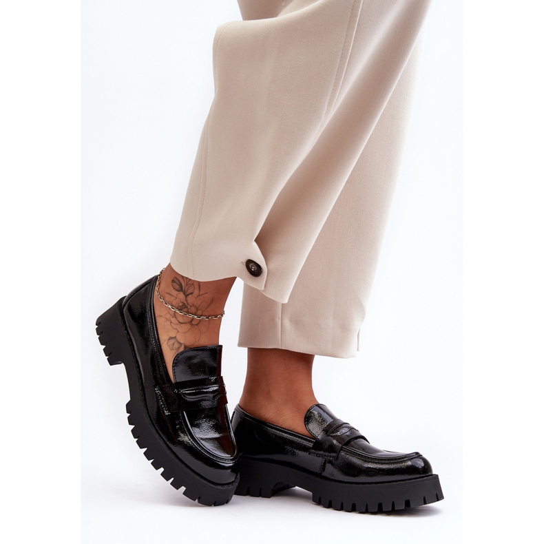 WD1 Patent Loafer Shoes with Flat Heels, Black Jannah 2 WD1 Patent Loafer Shoes with Flat Heels, Black Jannah 2