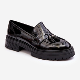 WD1 Patent Leather Loafers With Fringes, Black Velenase 1