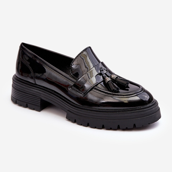 WD1 Patent Leather Loafers With Fringes, Black Velenase 1