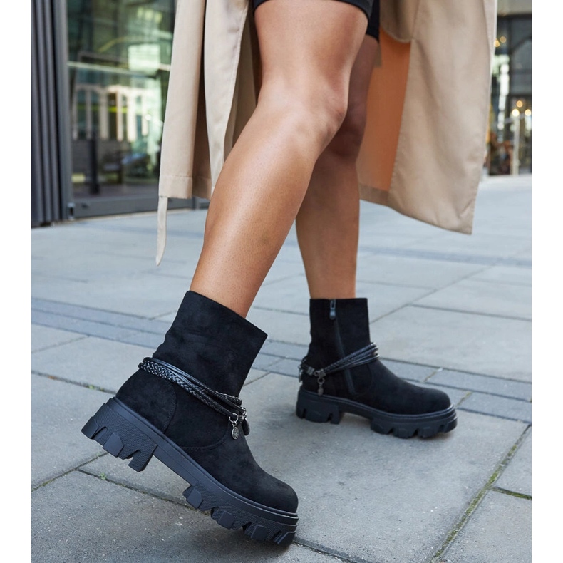Black ankle boots with a decorative bracelet 2