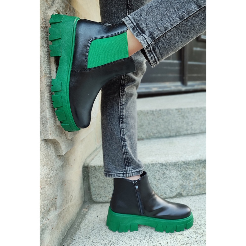Women's work boots with a green sole black 1