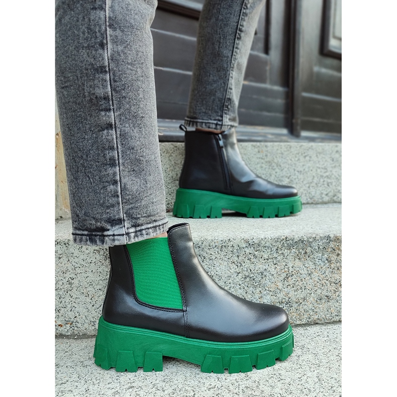 Women's work boots with a green sole black 2