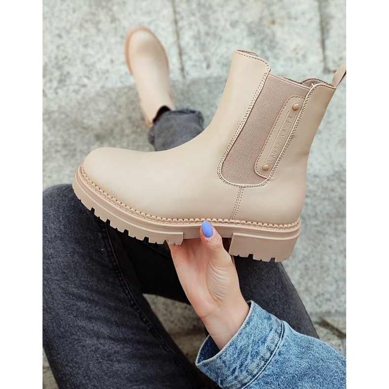 Ladies' beige Chelsea boots with a thick sole 2