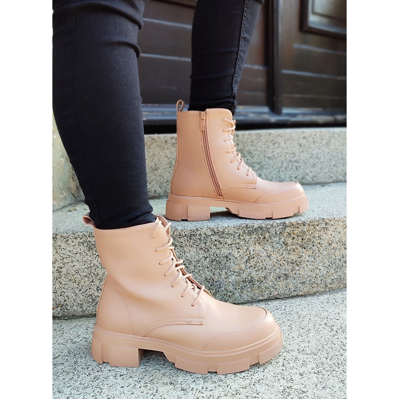 Women s nude lace up ankle boots beige eBay