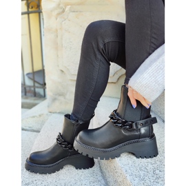 Women's black worker Chelsea boots with a detachable chain 1