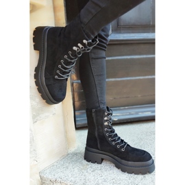 Women's black suede workers' boots with a thick sole 1