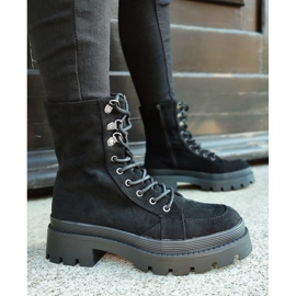 Women's black suede workers' boots with a thick sole 2