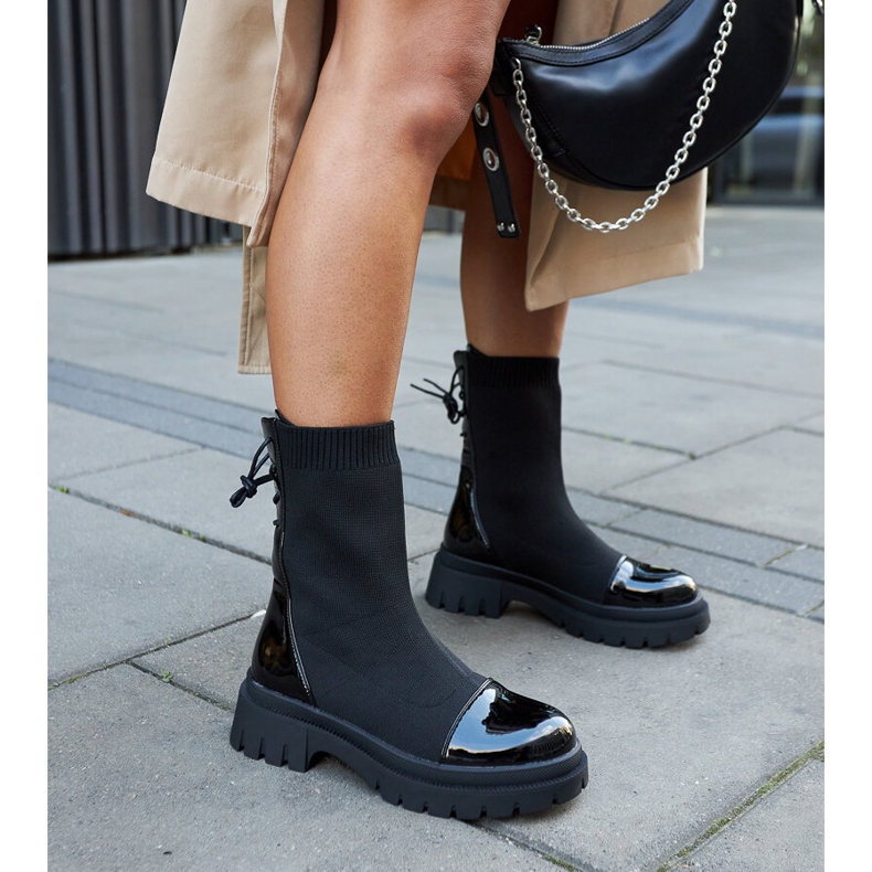 Inna Black patent sock ankle boots from Albertina 2